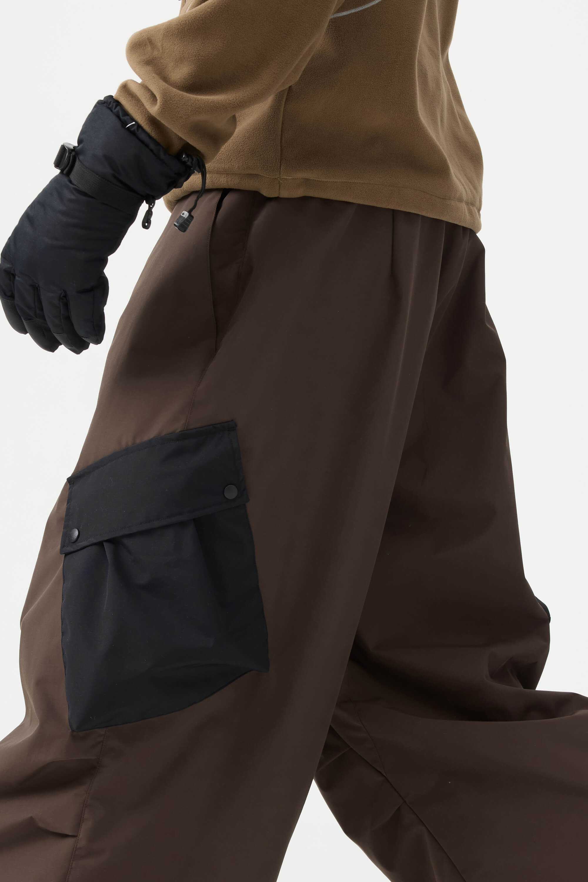 Men's Coffee Baggy Color-Blocked Ski Pants Cargo Pocket Snow Pants Secondary image