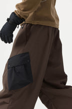 Men's Dark Gray Baggy Color-Blocked Ski Pants Cargo Pocket Snow Pants