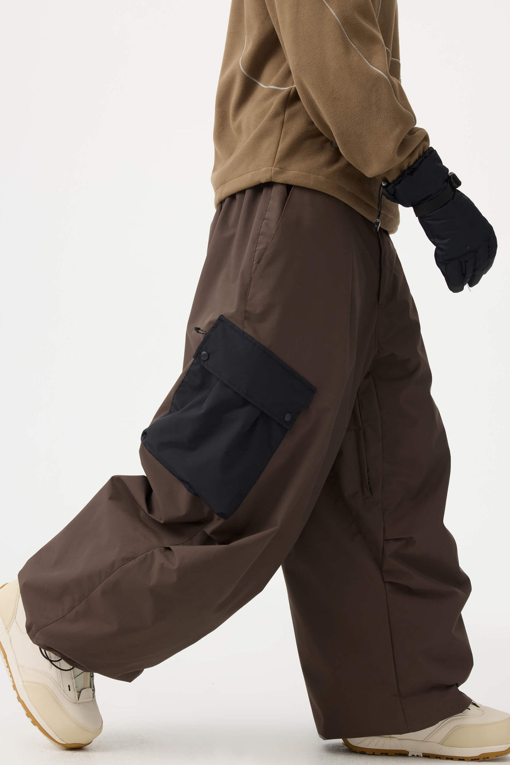 Men's Dark Gray Baggy Color-Blocked Ski Pants Cargo Pocket Snow Pants
