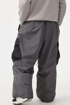Men's Coffee Baggy Color-Blocked Ski Pants Cargo Pocket Snow Pants