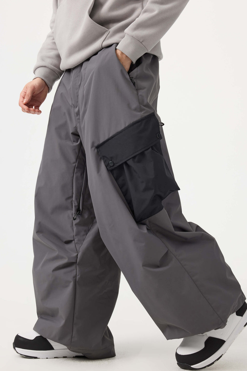 Men's Coffee Baggy Color-Blocked Ski Pants Cargo Pocket Snow Pants