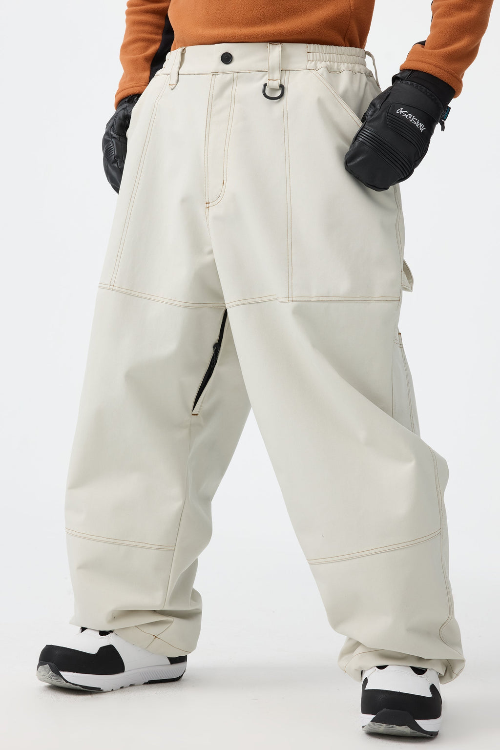 Men's Dark Brown Baggy Workwear Ski Pants Oxford Snow Pants
