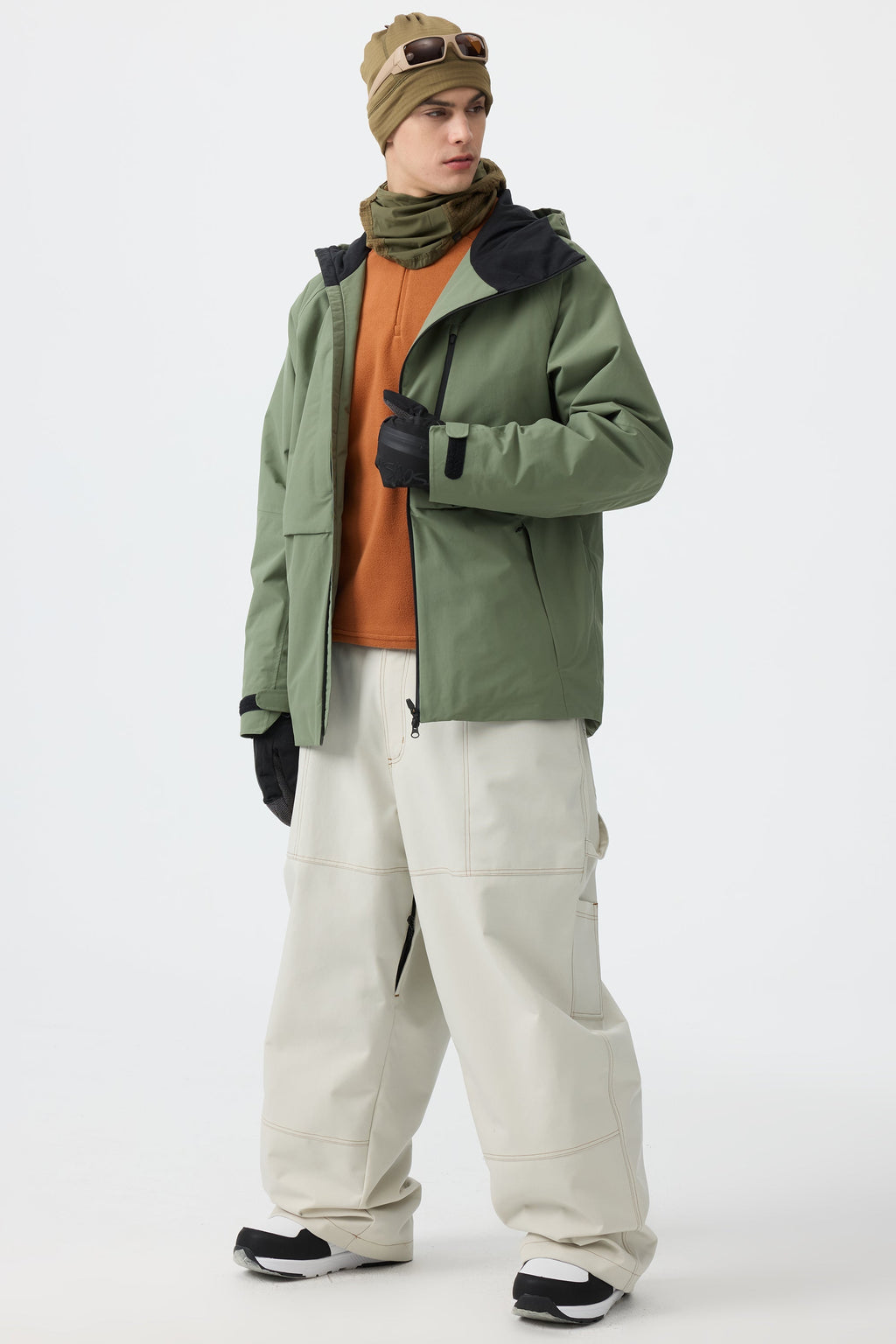 Men's Dark Brown Baggy Workwear Ski Pants Oxford Snow Pants