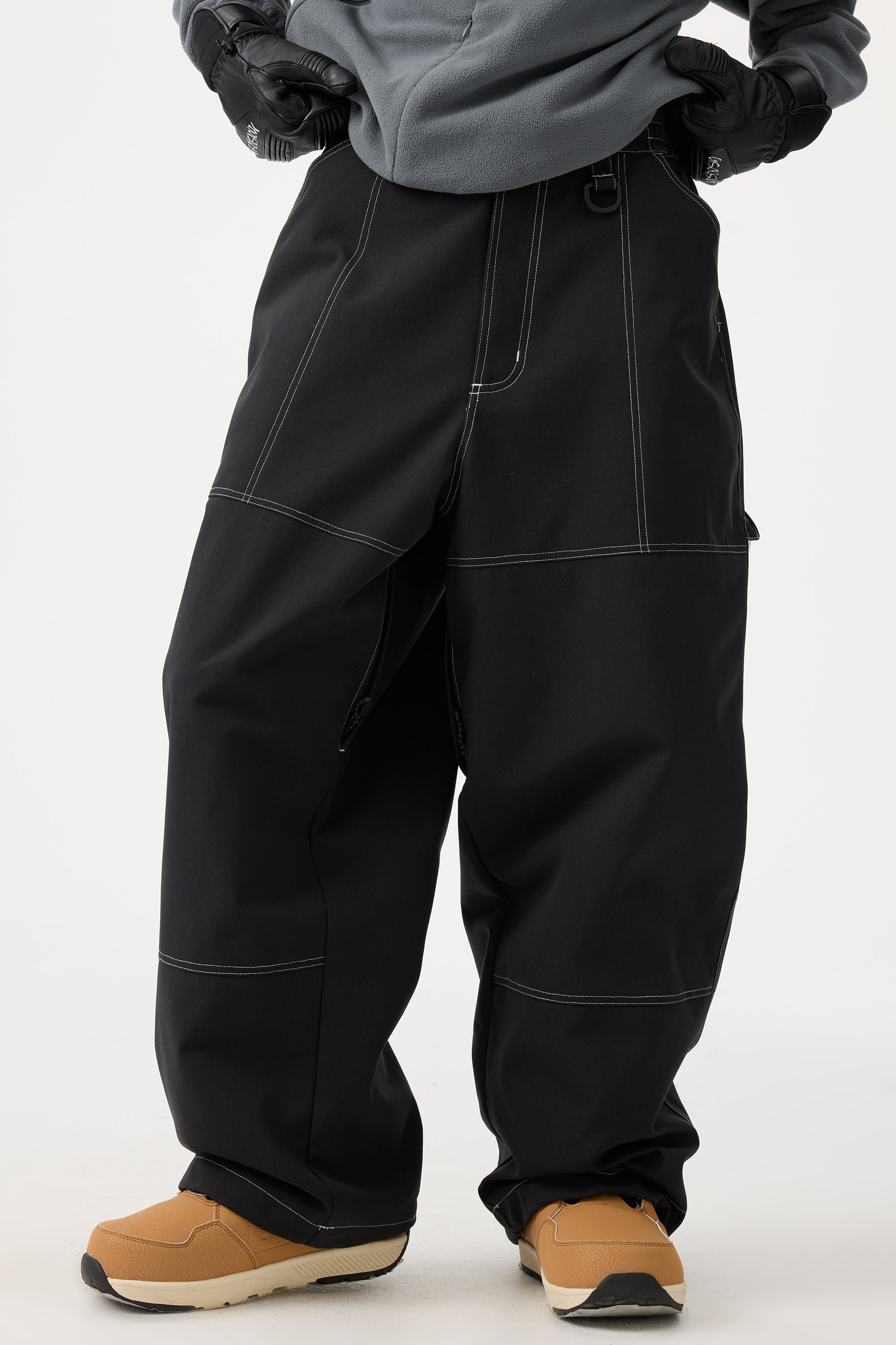 Women's Black Baggy Workwear Ski Pants Oxford Snow Pants