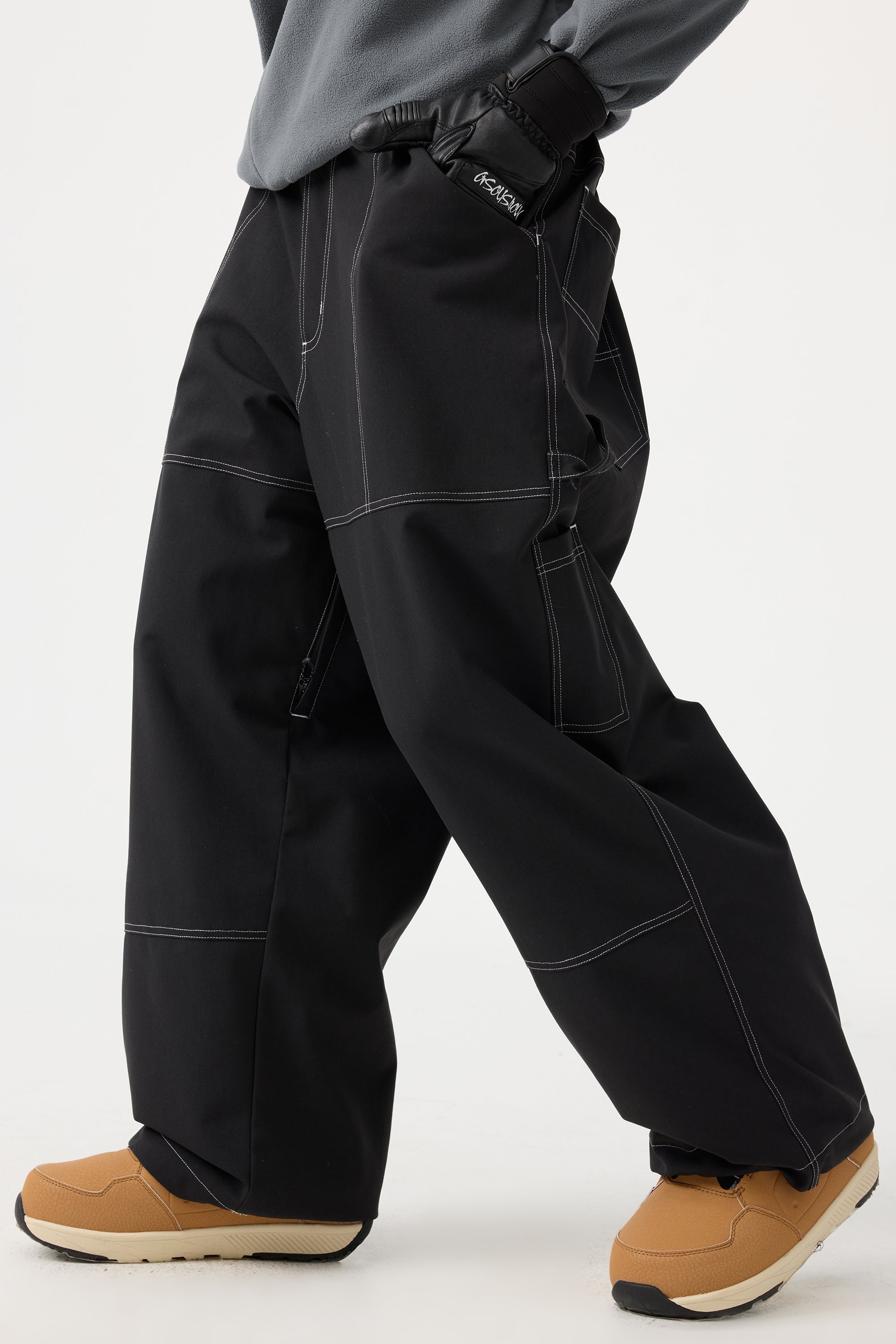 Women's Dark Brown Baggy Workwear Ski Pants Oxford Snow Pants