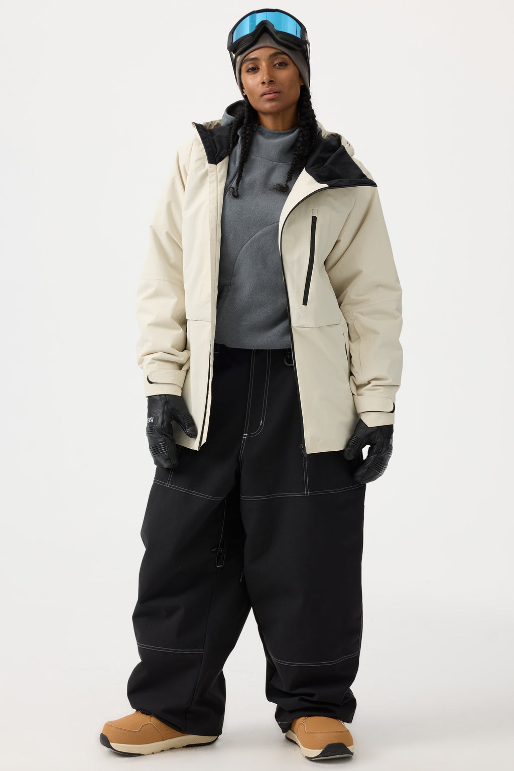 Women's Dark Brown Baggy Workwear Ski Pants Oxford Snow Pants
