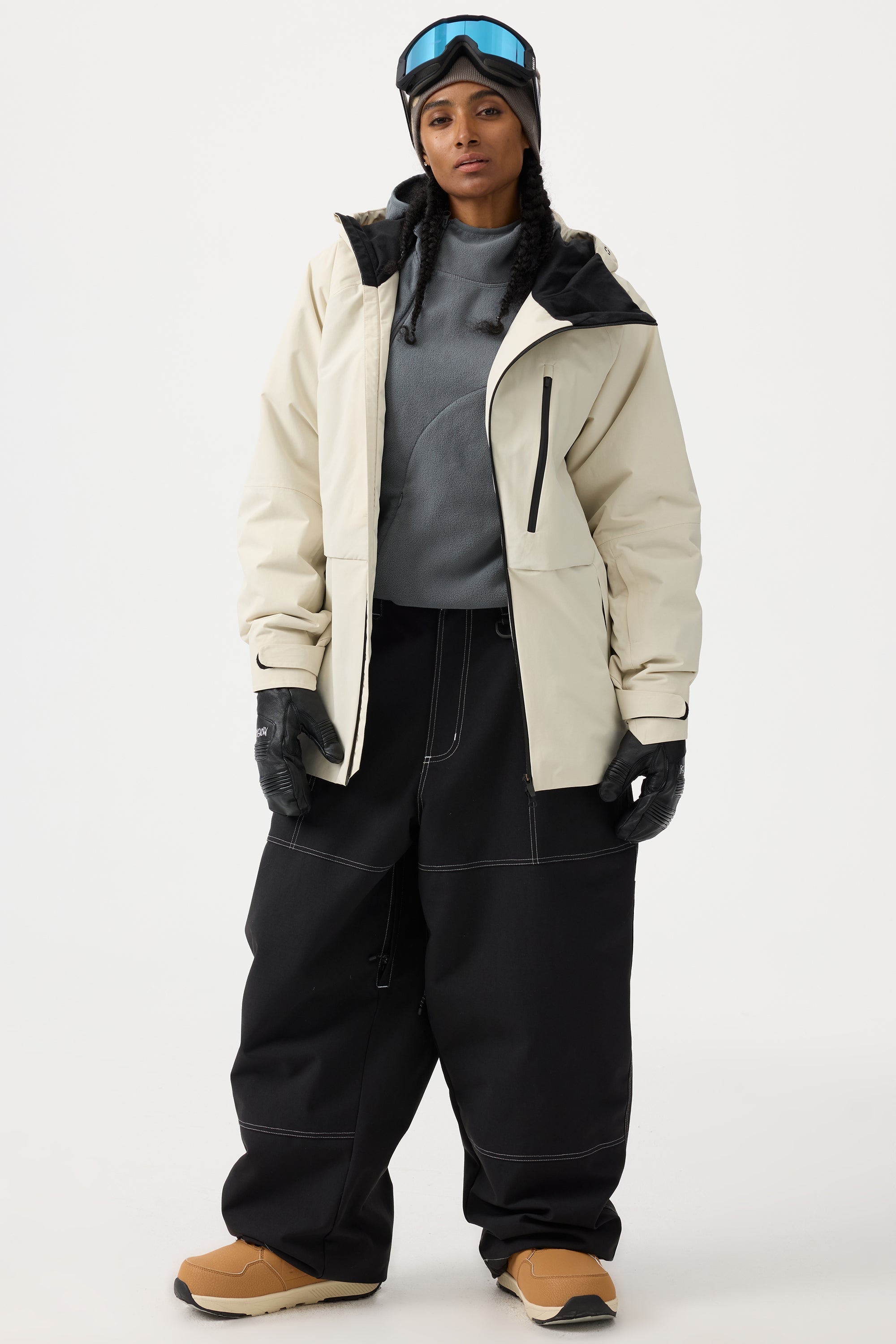 Women's Black Baggy Workwear Ski Pants Oxford Snow Pants