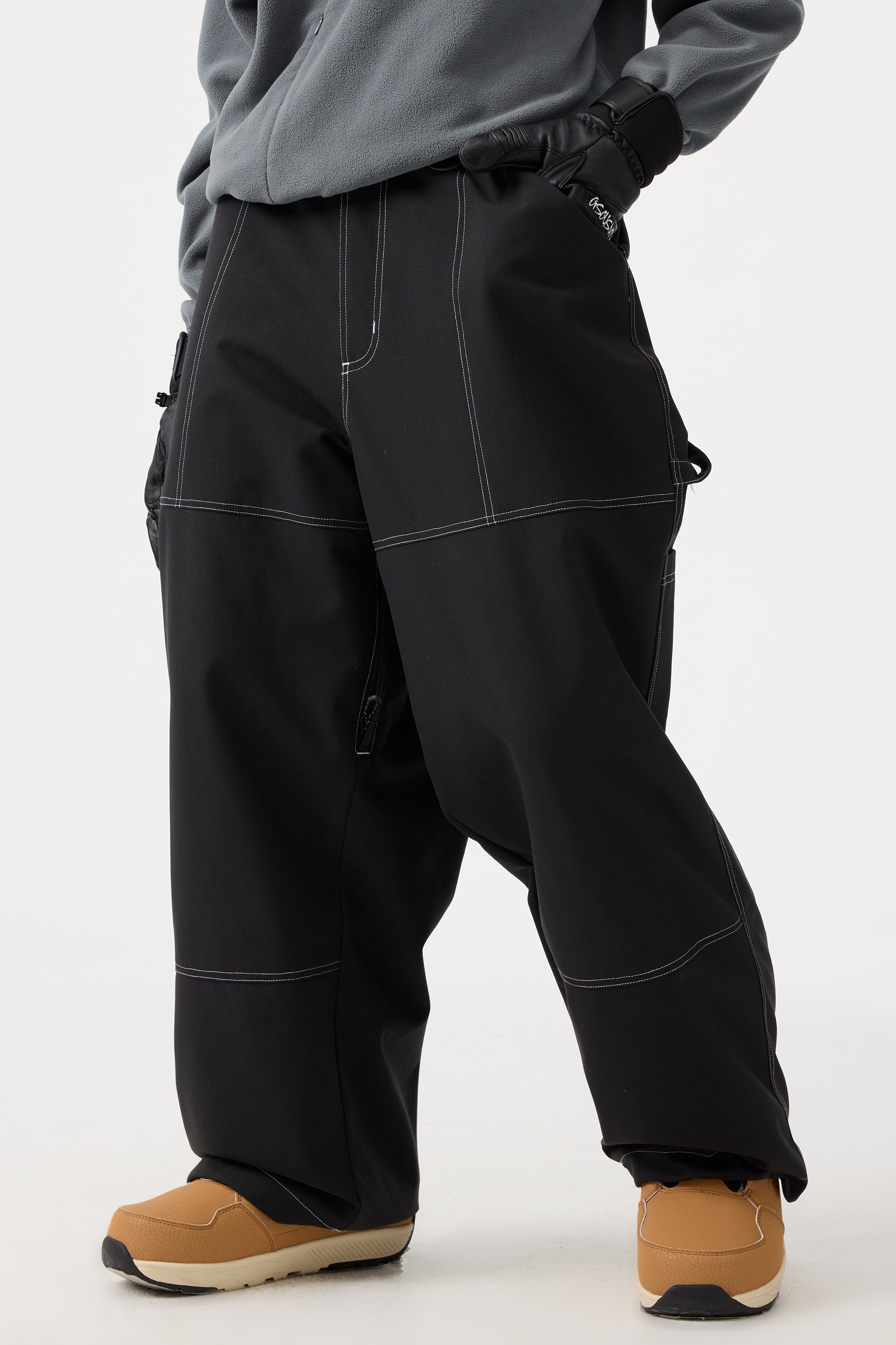 Women's Black Baggy Workwear Ski Pants Oxford Snow Pants
