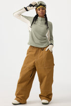 Women's Dark Brown Baggy Workwear Ski Pants Oxford Snow Pants