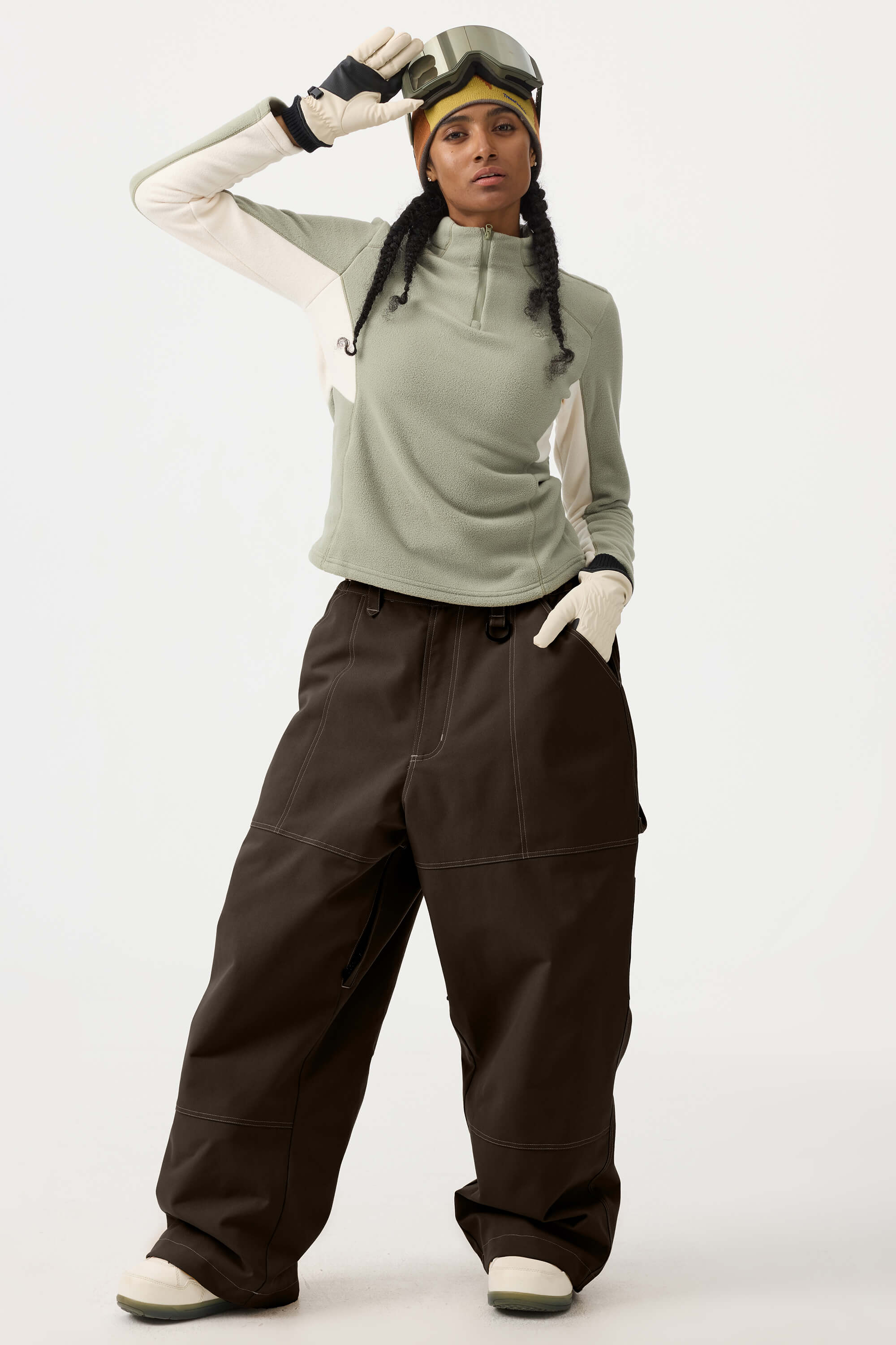 Women's Black Baggy Workwear Ski Pants Oxford Snow Pants