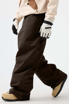 Men's Dark Brown Baggy Workwear Ski Pants Oxford Snow Pants
