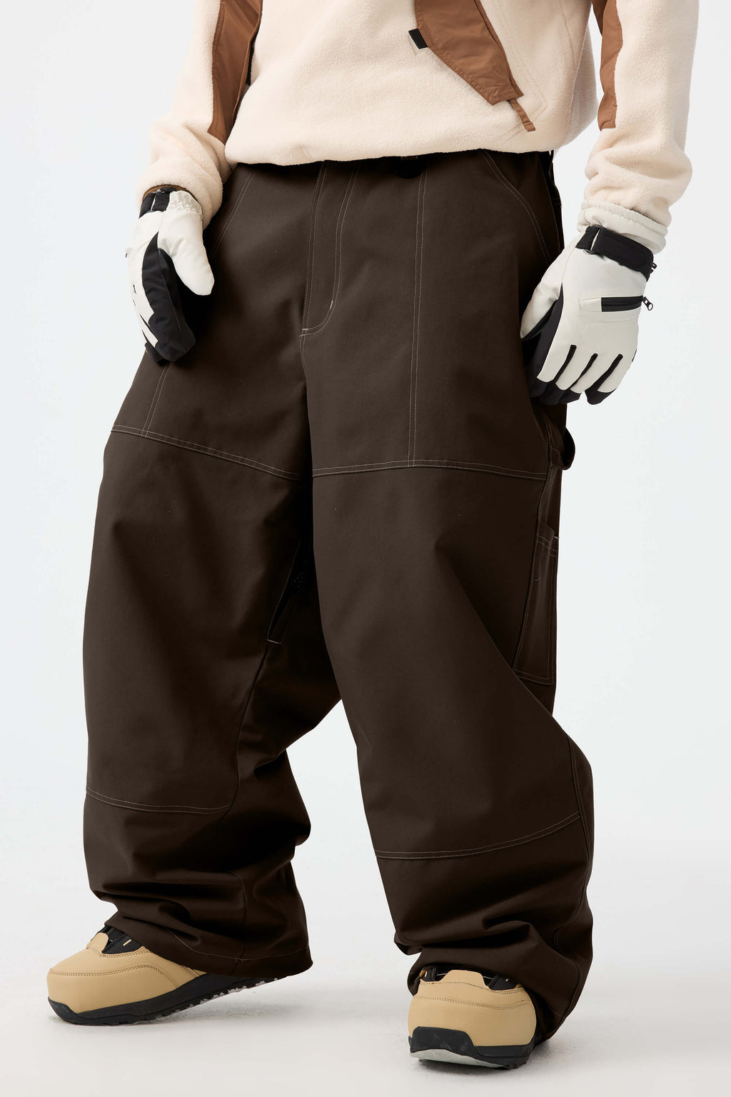 Men's Dark Brown Baggy Workwear Ski Pants Oxford Snow Pants