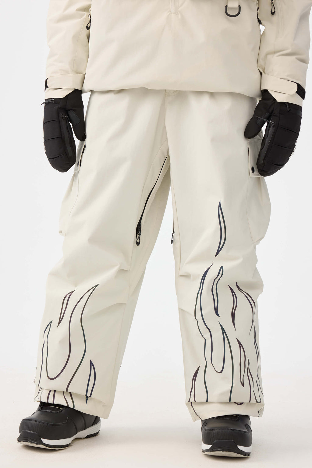 Women's Off White Reflective Flame Ski Pants Baggy Utility Snow Pants