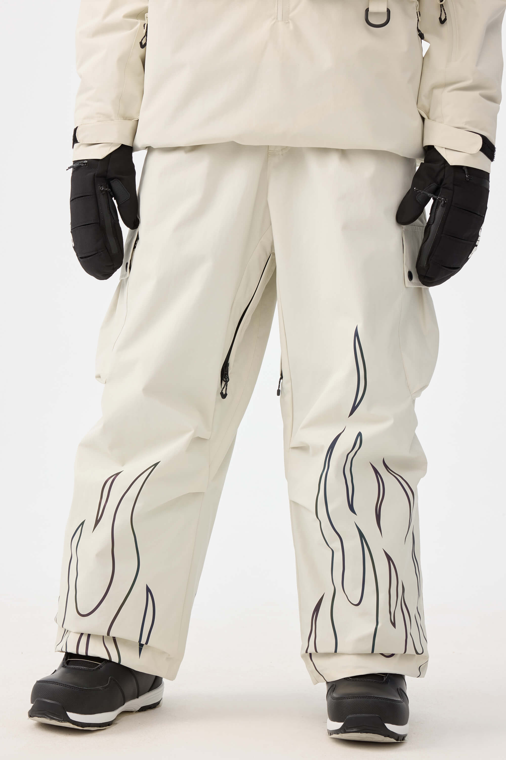 Women's Off White Reflective Flame Ski Pants Baggy Utility Snow Pants