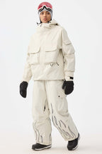 Women's Coffee Reflective Flame Ski Pants Baggy Utility Snow Pants