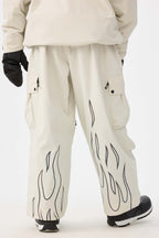 Women's Off White Reflective Flame Ski Pants Baggy Utility Snow Pants