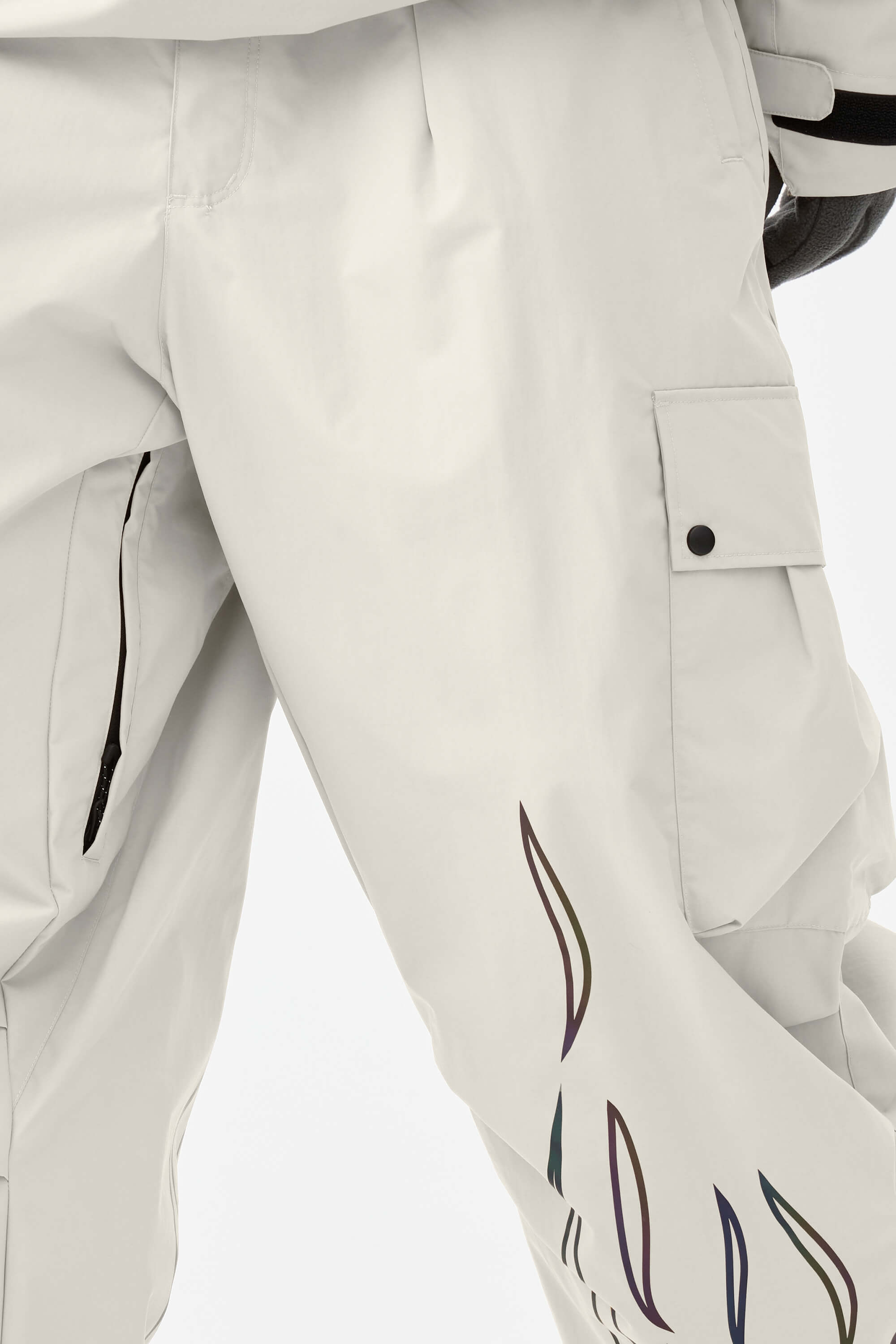 Men's Off White Reflective Flame Ski Pants Baggy Utility Snow Pants Secondary image