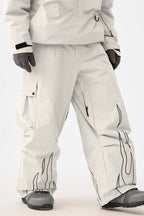 Men's Off White Reflective Flame Ski Pants Baggy Utility Snow Pants