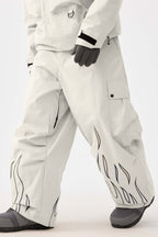 Men's Off White Reflective Flame Ski Pants Baggy Utility Snow Pants