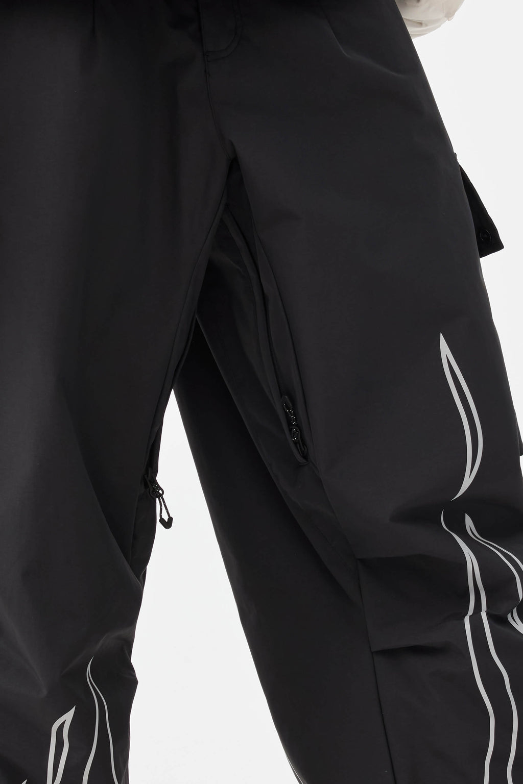 Women's Black Reflective Flame Ski Pants Baggy Utility Snow Pants