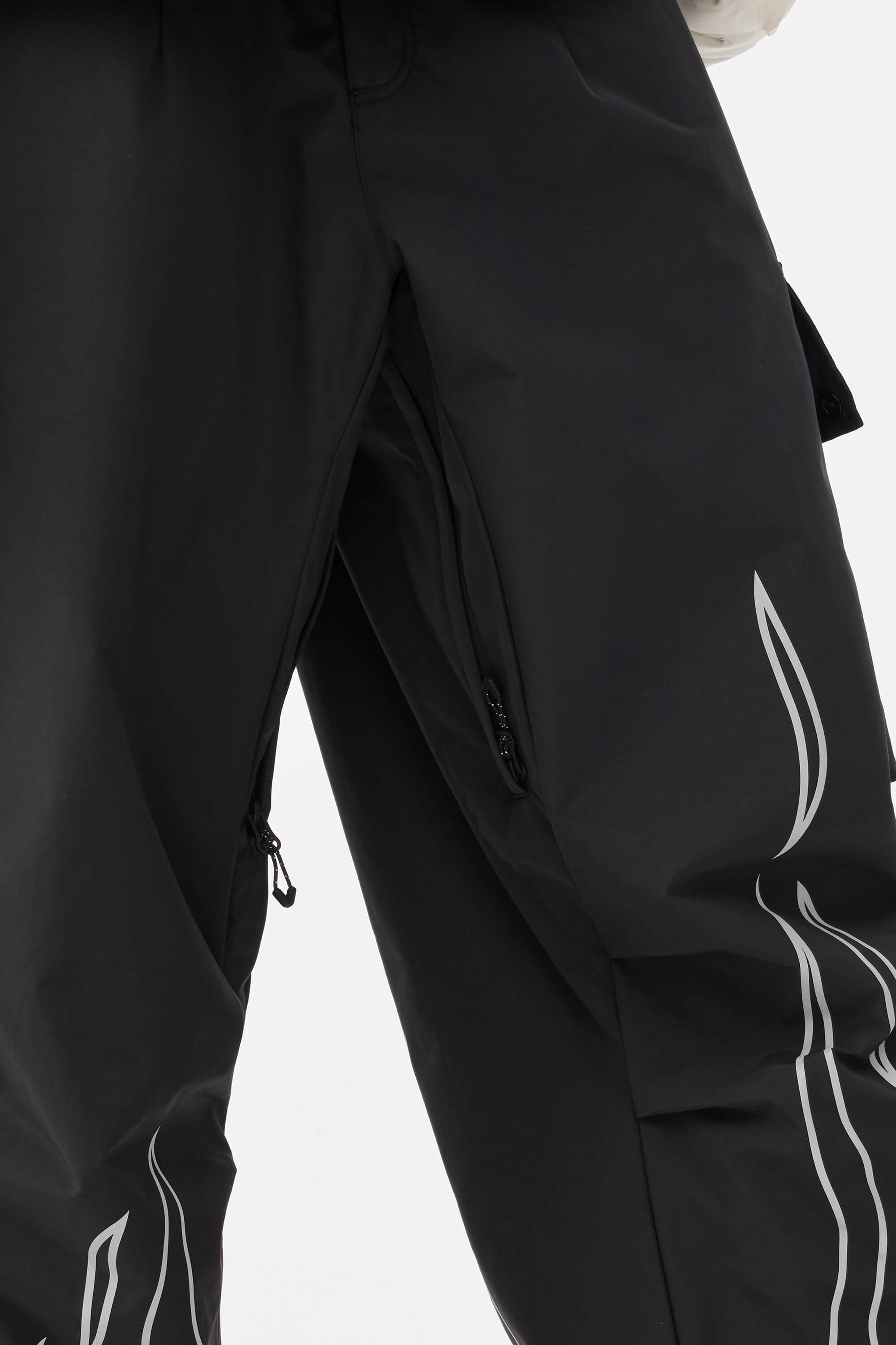 Women's Black Reflective Flame Ski Pants Baggy Utility Snow Pants