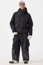Women's Khaki Reflective Flame Ski Pants Baggy Utility Snow Pants