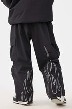 Women's Black Reflective Flame Ski Pants Baggy Utility Snow Pants