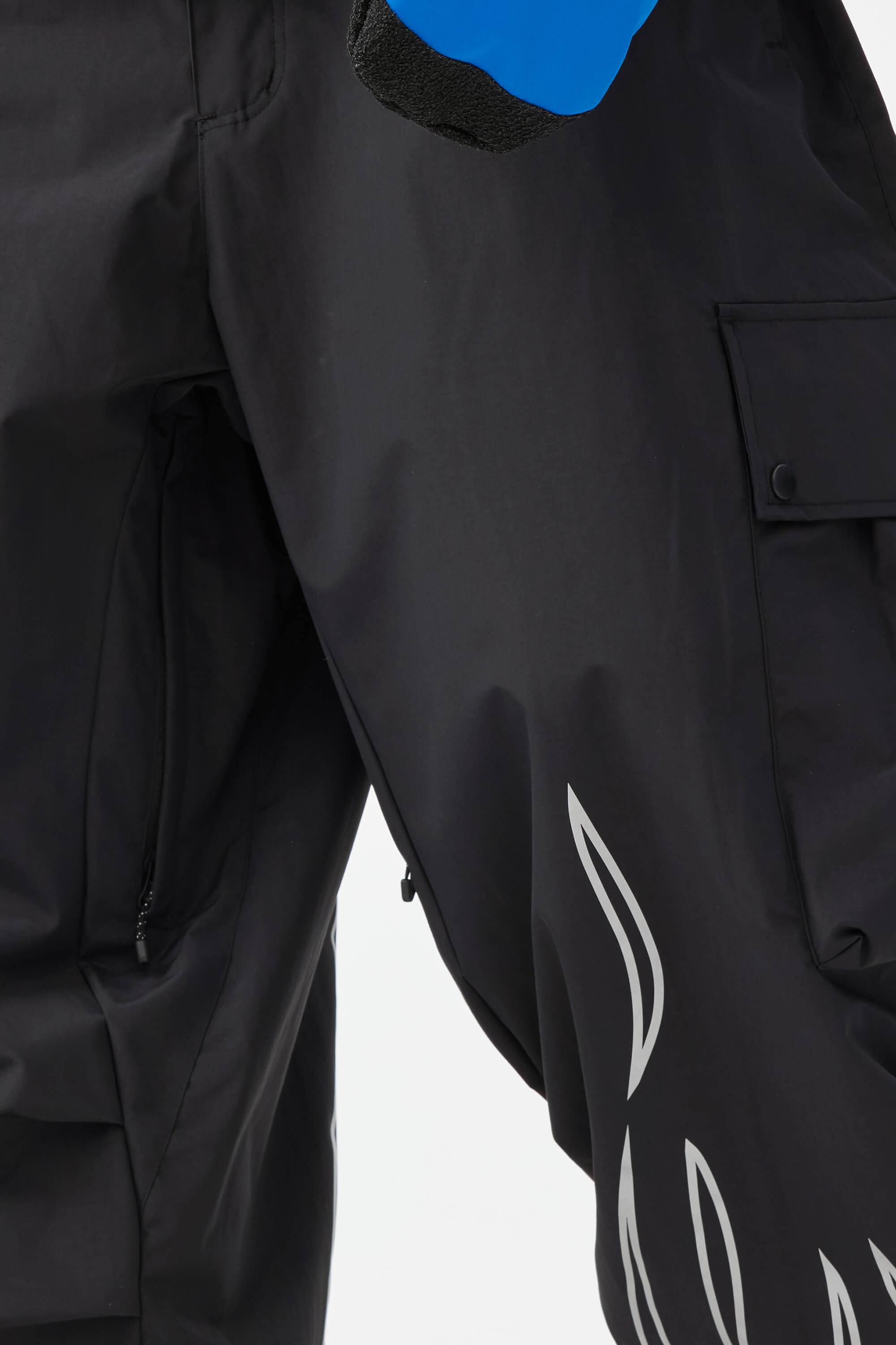 Men's Black Reflective Flame Ski Pants Baggy Utility Snow Pants