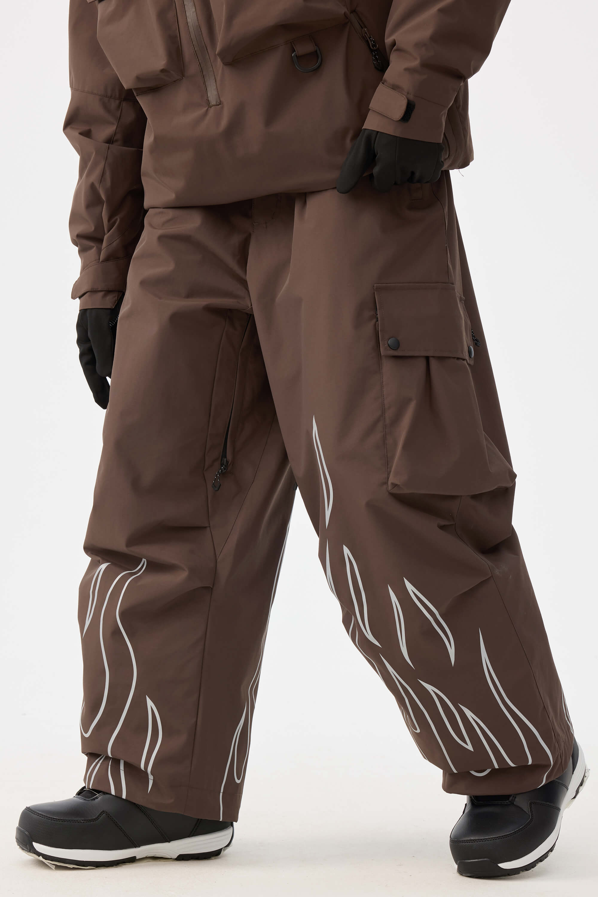 Women's Coffee Reflective Flame Ski Pants Baggy Utility Snow Pants Main image