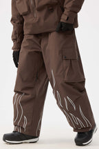 Women's Black Reflective Flame Ski Pants Baggy Utility Snow Pants