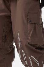 Women's Coffee Reflective Flame Ski Pants Baggy Utility Snow Pants