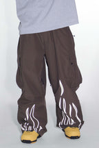 Women's Black Reflective Flame Ski Pants Baggy Utility Snow Pants