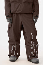 Men's Black Reflective Flame Ski Pants Baggy Utility Snow Pants