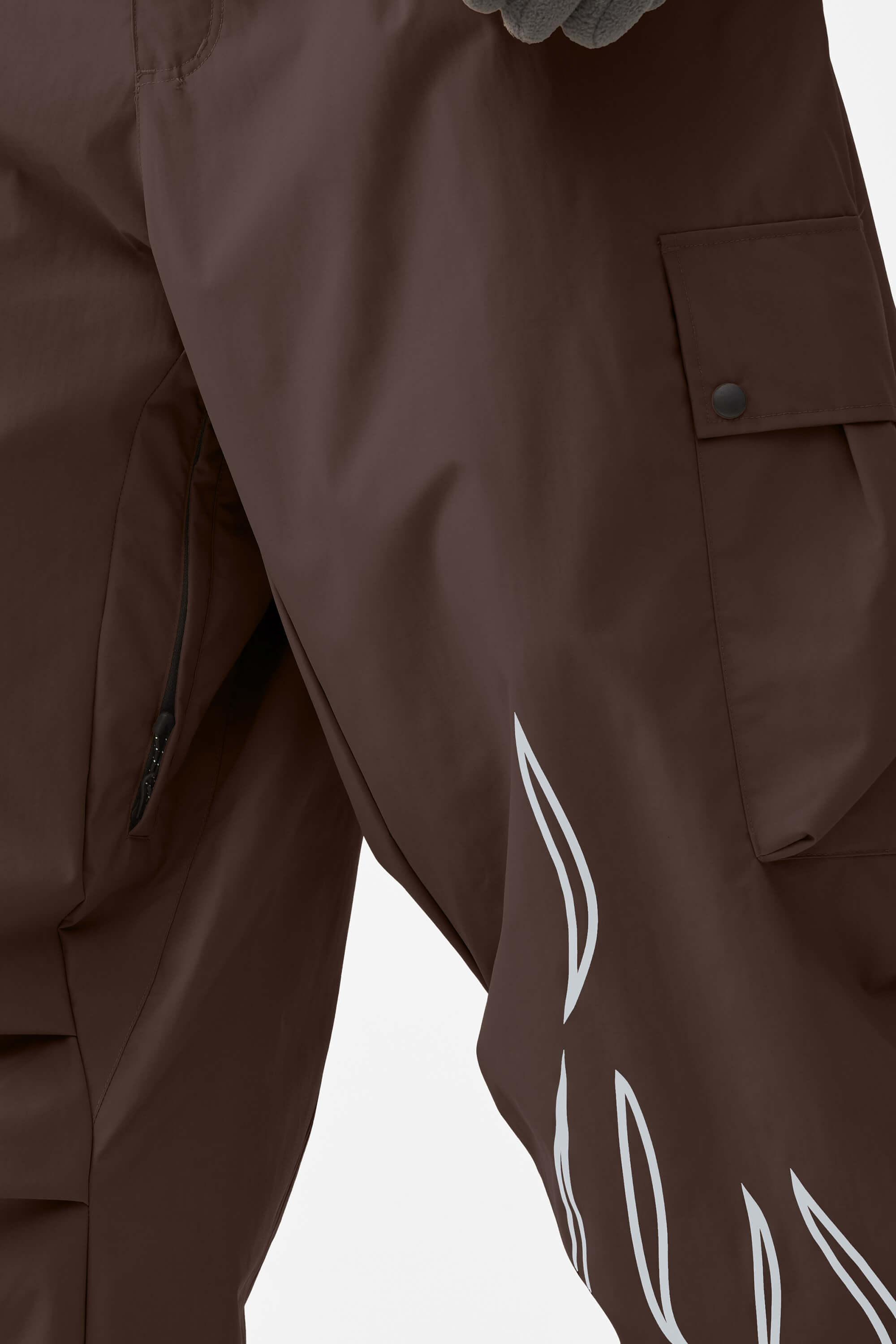 Men's Coffee Reflective Flame Ski Pants Baggy Utility Snow Pants