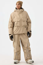 Women's Khaki Reflective Flame Ski Pants Baggy Utility Snow Pants