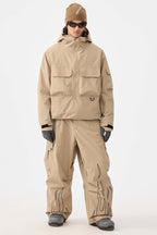 Men's Khaki Reflective Flame Ski Pants Baggy Utility Snow Pants