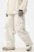 Women's Off White Retro Track Ski Pants Reflective Piping Baggy Snow Pants