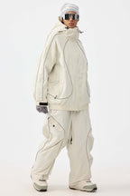 Women's Coffee Retro Track Ski Pants Reflective Piping Baggy Snow Pants