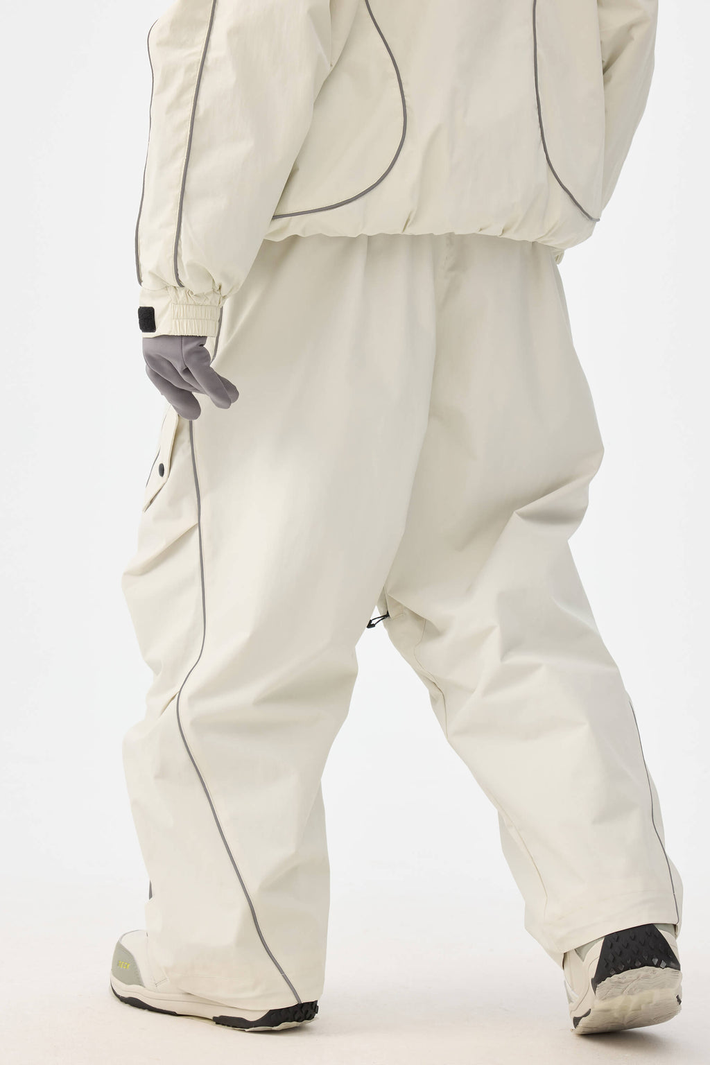 Women's Off White Retro Track Ski Pants Reflective Piping Baggy Snow Pants