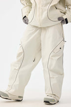 Women's Off White Retro Track Ski Pants Reflective Piping Baggy Snow Pants