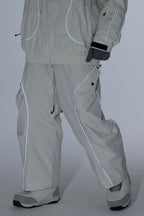 Women's Coffee Retro Track Ski Pants Reflective Piping Baggy Snow Pants