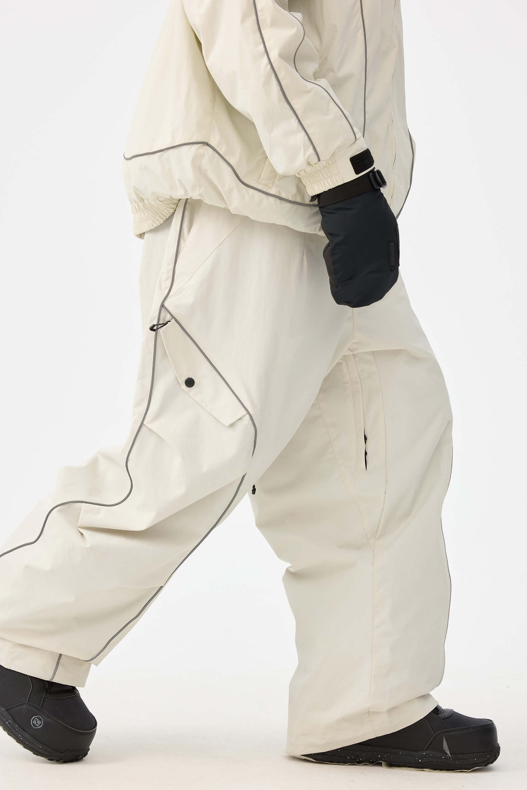 Men's Off White Retro Track Ski Pants Reflective Piping Baggy Snow Pants
