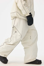 Men's Off White Retro Track Ski Pants Reflective Piping Baggy Snow Pants