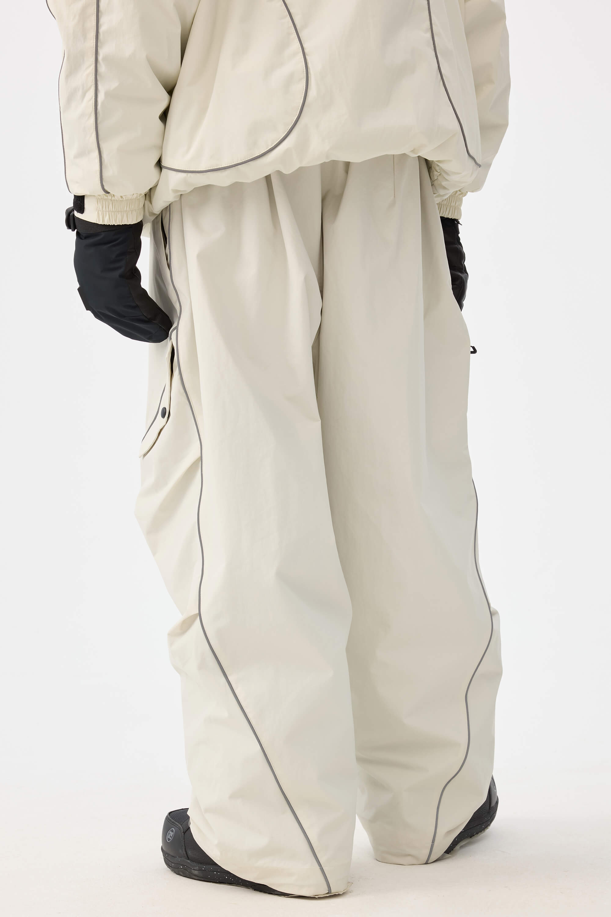 Men's Off White Retro Track Ski Pants Reflective Piping Baggy Snow Pants