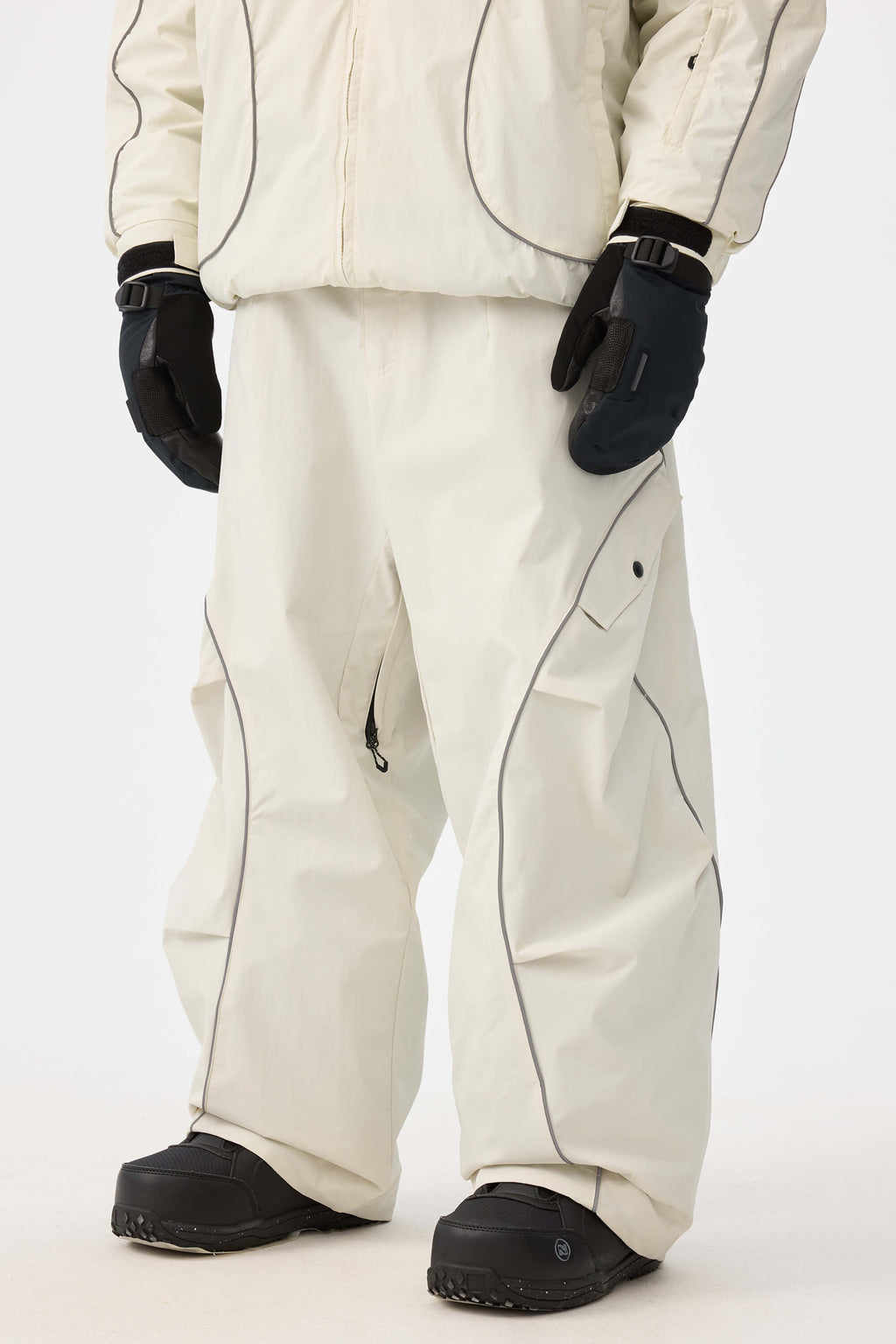 Men's Off White Retro Track Ski Pants Reflective Piping Baggy Snow Pants