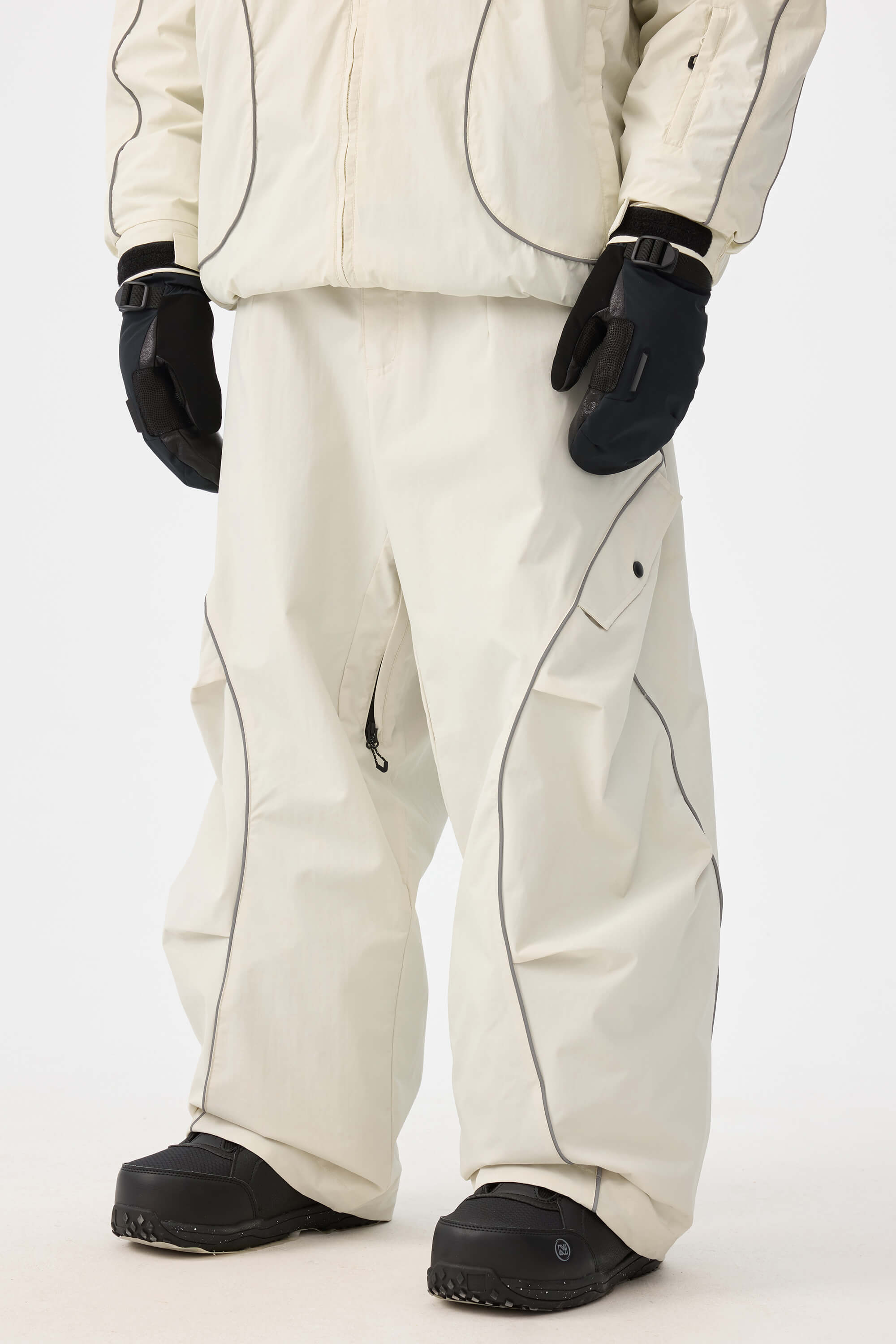Men's Off White Retro Track Ski Pants Reflective Piping Baggy Snow Pants