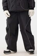 Women's Coffee Retro Track Ski Pants Reflective Piping Baggy Snow Pants