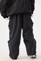 Women's Black Retro Track Ski Pants Reflective Piping Baggy Snow Pants