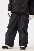 Women's Black Retro Track Ski Pants Reflective Piping Baggy Snow Pants