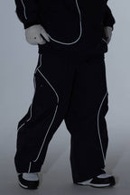 Women's Coffee Retro Track Ski Pants Reflective Piping Baggy Snow Pants